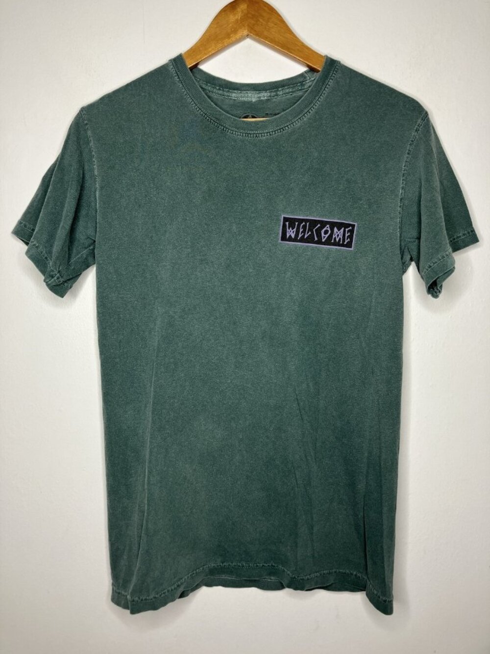 Welcome Skateboards All Seeing Eye T-Shirt Men's Small Green Washed Graphic Tee